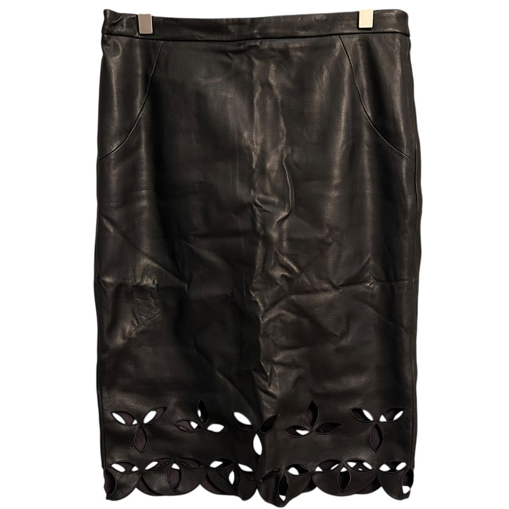 Faux Leather Laser Cut Pencil Midi Skirt